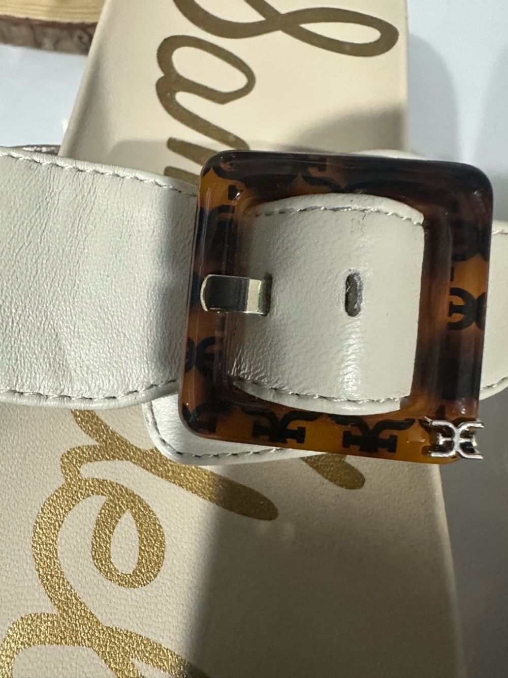 Sam Edelman Augustine Cream Platform Slide Sandals  Tortoiseshell Buckle Sz 8.5 - Picture 6 of 8